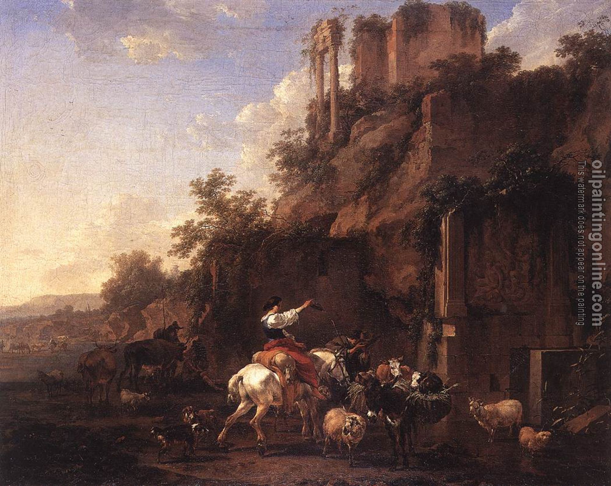 Nicolaes Berchem - Rocky Landscape With Antique Ruins